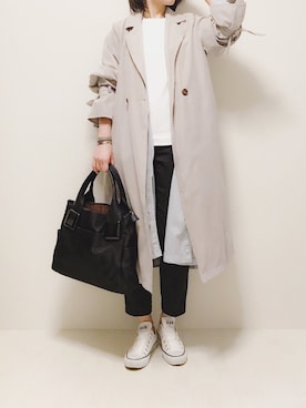「グレーコーデ」｜「アイテム（トレンチコート）」を使った、saltaiaiさん（レディース・159cm）の春コーディネート