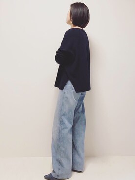 「UNIQLO（ユニクロ）のハイライズワイドストレートジーンズ（デニムパンツ）」を使った、saltaiaiさん（レディース・159cm）の春コーディネート