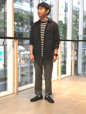 「Tシャツ/カットソー」｜「アイテム（スリッポン）」を使った、SYOTA　YAMADAさん（メンズ・165cm）の夏コーディネート