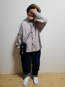 「Ocean&Ground（オーシャン&グラウンド）のアイテム（キャップ）」を使った、moon☺︎さん（キッズ・90cm）の冬コーディネート