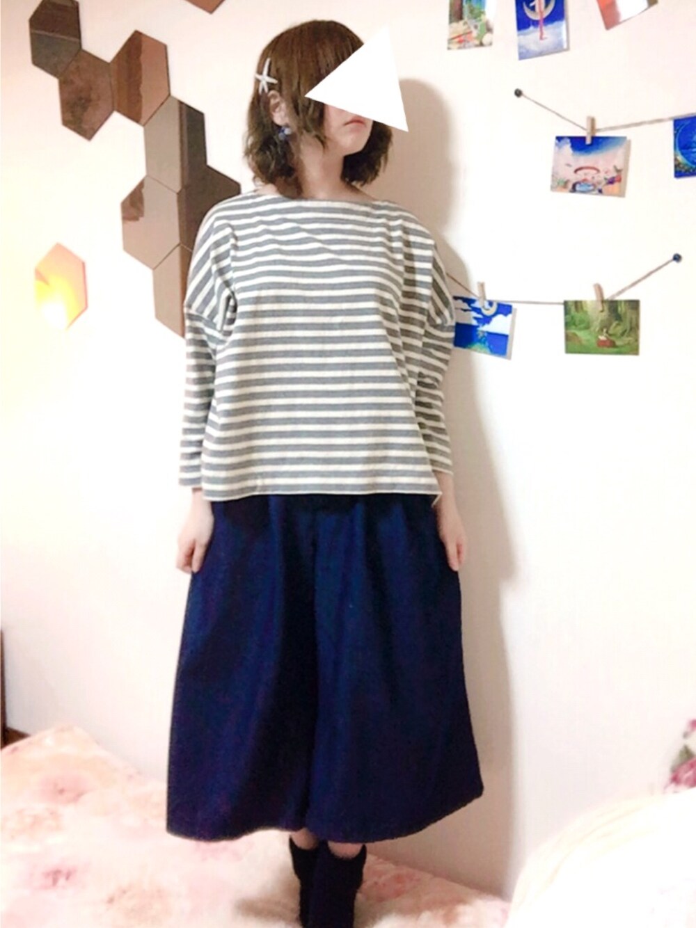 「シンプル、プチプラ、カジュアル、ナチュラル、GU、ヒトデバレッタ、雨の日コーデ」｜「PLUIEのスターフィッシュバレッタ/PLUIE（バレッタ/ヘアクリップ、シルバー系）」を使った、H.O.N.Oさん（レディース・151cm）の春コーディネートの1枚目の写真
