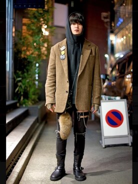 「MR.GENTLEMAN（ミスタージェントルマン）のアイテム（パーカー）」を使った、Shimuさん（メンズ・174cm）の冬コーディネート
