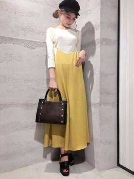 「アイテム（サロペット/オーバーオール、イエロー系）」を使った、JEANASIS 静岡パルコ店STAFFさん（レディース・163cm）の夏コーディネート
