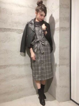 「JEANASIS（ジーナシス）のアイテム（ライダースジャケット）」を使った、JEANASIS 静岡パルコ店STAFFさん（レディース・163cm）の秋コーディネート
