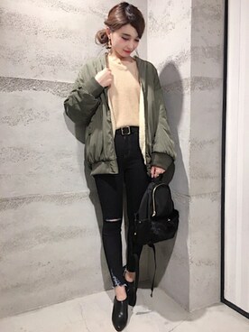「JEANASIS（ジーナシス）のアイテム（MA-1）」を使った、JEANASIS 静岡パルコ店STAFFさん（レディース・163cm）の秋コーディネート