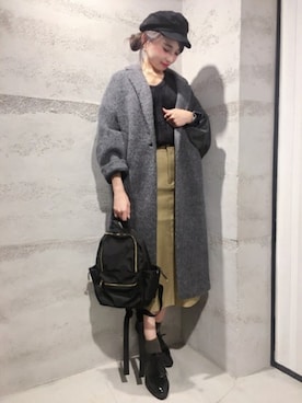 「JEANASIS（ジーナシス）のアイテム（チェスターコート）」を使った、JEANASIS 静岡パルコ店STAFFさん（レディース・163cm）の冬コーディネート
