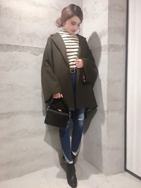 「JEANASIS（ジーナシス）のアイテム（チェスターコート）」を使った、JEANASIS 静岡パルコ店STAFFさん（レディース・163cm）の冬コーディネート