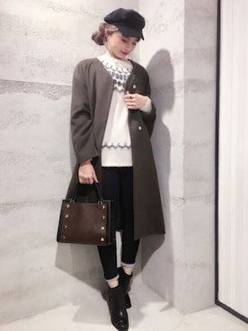「JEANASIS（ジーナシス）のアイテム（ノーカラージャケット）」を使った、JEANASIS 静岡パルコ店STAFFさん（レディース・163cm）の冬コーディネート