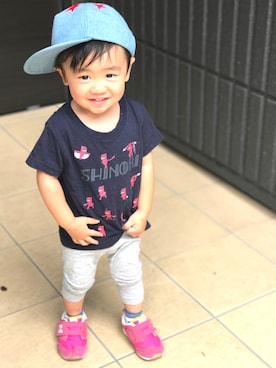 「キッスコーデ」｜「アイテム（キャップ）」を使った、emaさん（キッズ・70cm）の夏コーディネート