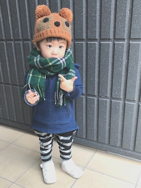 「バーバリー」｜「アイテム（ニットキャップ/ビーニー）」を使った、emaさん（キッズ・80cm）の冬コーディネート