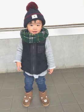 「キッスコーデ」｜「アイテム（スウェット）」を使った、emaさん（キッズ・80cm）の冬コーディネート