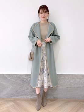 「ミントグリーン」｜「アイテム（ノーカラーコート）」を使った、hanaka.さん（レディース・171cm）の冬コーディネート
