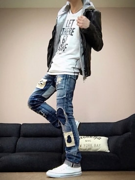 「M（エム）のアイテム（パンツ）」を使った、chan☆takuさん（メンズ・173cm）の春コーディネート