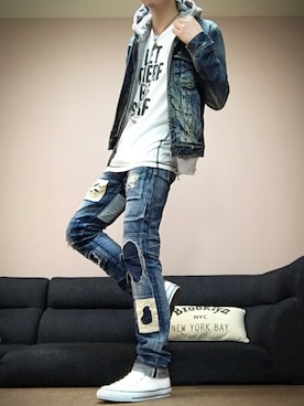 「M（エム）のアイテム（パンツ）」を使った、chan☆takuさん（メンズ・173cm）の春コーディネート