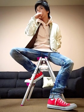 「赤コンバース」｜「アイテム（ブルゾン）」を使った、chan☆takuさん（メンズ・173cm）の春コーディネート