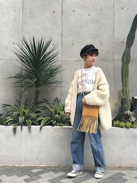 「アイテム（キャスケット）」を使った、MIZUKI AMANOさん（レディース・158cm）の冬コーディネート