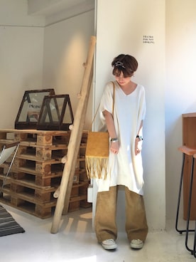 「アイテム（ヘアバンド）」を使った、MIZUKI AMANOさん（レディース・158cm）の春コーディネート