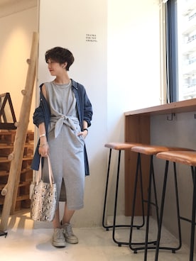 「スウェットワンピース」｜「アイテム（トートバッグ）」を使った、MIZUKI AMANOさん（レディース・158cm）の夏コーディネート