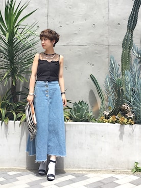 「アイテム（チューブトップ）」を使った、MIZUKI AMANOさん（レディース・158cm）の夏コーディネート
