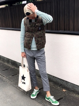 「アイテム（ダウンベスト、その他）」を使った、Ron.さん（メンズ・176cm）の秋コーディネート