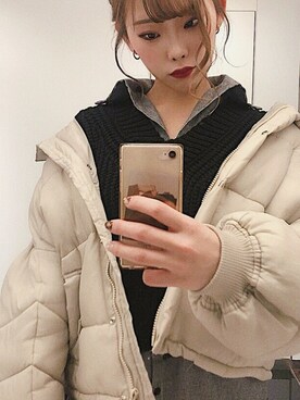 「EMODA」｜「アイテム（ダウンジャケット/コート）」を使った、わさん（レディース・160cm）の冬コーディネート