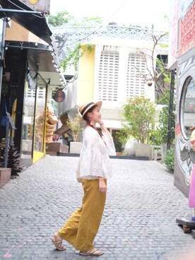 「アイテム（チノパンツ、オレンジ系）」を使った、sukileiさん（レディース・160cm）の夏コーディネート