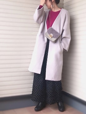「ミニショルダー」｜「アイテム（ノーカラージャケット）」を使った、紗衣さん（レディース・158cm）の冬コーディネート