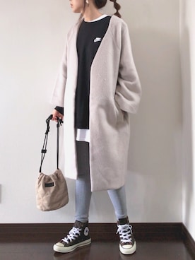 「DISCOAT（ディスコート）のアイテム（ノーカラージャケット）」を使った、紗衣さん（レディース・158cm）の冬コーディネート