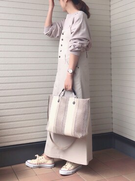 「reca（レカ）のアイテム（サロペット/オーバーオール）」を使った、紗衣さん（レディース・158cm）の春コーディネート