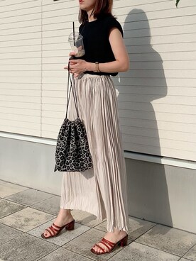 「Chaco closet（チャコ クローゼット）のワッフルフレンチスリーブ半袖T（Tシャツ/カットソー）」を使った、紗衣さん（レディース・158cm）の夏コーディネート