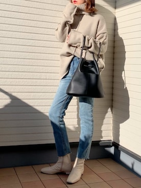 「select MOCA（セレクトモカ）のリンキングオーバーサイズタートルニット（ニット/セーター）」を使った、紗衣さん（レディース・158cm）の冬コーディネート