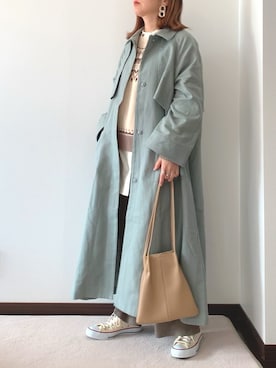 「KBF（ケイビーエフ）のアイテム（ステンカラーコート）」を使った、紗衣さん（レディース・158cm）の冬コーディネート
