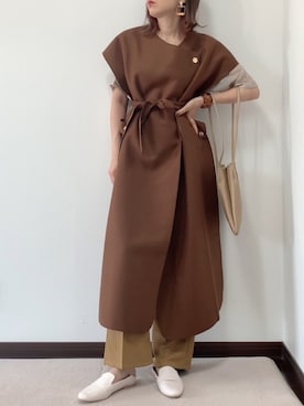 「select MOCA（セレクトモカ）のオーバーサイズロングベスト（ベスト）」を使った、紗衣さん（レディース・158cm）の夏コーディネート