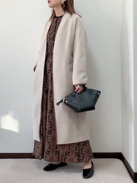 「パイピングコート」｜「アイテム（ハンドバッグ）」を使った、紗衣さん（レディース・158cm）の冬コーディネート