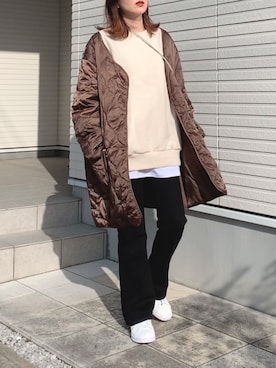 「DHOLIC（ディーホリック）のアイテム（スウェット）」を使った、紗衣さん（レディース・158cm）の冬コーディネート