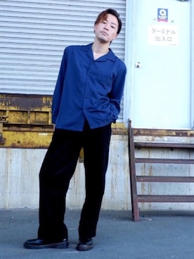 「ネイビー」｜「アイテム（おもちゃ）」を使った、えいしさん（メンズ・169cm）の夏コーディネート