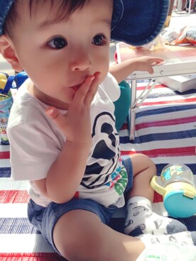 「babygap」｜「アイテム（キャップ）」を使った、RENTOさん（キッズ・80cm）の夏コーディネート