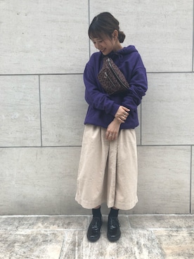 「LOWRYS FARM（ローリーズファーム）のホソコールＡラインスカート　806557（スカート）」を使った、こみさん（レディース・150cm）の秋コーディネート