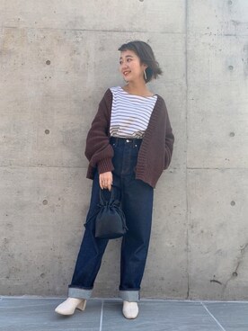 「LOWRYS FARM（ローリーズファーム）のCONEハイライズワイドデニム　800874（デニムパンツ）」を使った、こみさん（レディース・150cm）の冬コーディネート