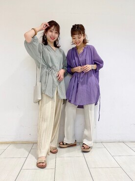 「LOWRYS FARM（ローリーズファーム）のセンタープレスカラーフレアパンツ　870189（その他パンツ）」を使った、こみさん（レディース・150cm）の夏コーディネート