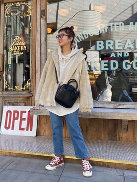 「MERCI（メルシー）のアイテム（ジャケット/アウター）」を使った、こみさん（レディース・150cm）の冬コーディネート