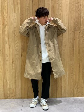 「RAGEBLUE（レイジブルー）のアイテム（ステンカラーコート）」を使った、もちたくさん（メンズ・170cm）の春コーディネート