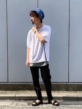 「Champion（チャンピオン）のアイテム（帽子）」を使った、もちたくさん（メンズ・168cm）の夏コーディネート