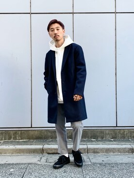 「RAGEBLUE（レイジブルー）のアイテム（チェスターコート）」を使った、もちたくさん（メンズ・168cm）の秋コーディネート