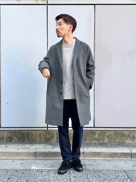 「RAGEBLUE（レイジブルー）のアイテム（チェスターコート）」を使った、もちたくさん（メンズ・168cm）の秋コーディネート