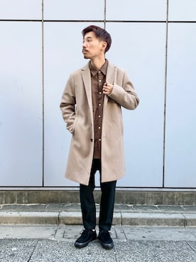 「RAGEBLUE（レイジブルー）のアイテム（チェスターコート）」を使った、もちたくさん（メンズ・168cm）の秋コーディネート