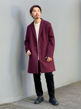 「RAGEBLUE（レイジブルー）のアイテム（チェスターコート）」を使った、もちたくさん（メンズ・168cm）の冬コーディネート