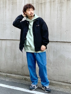 「アイテム（パーカー、グリーン系）」を使った、もちたくさん（メンズ・168cm）の冬コーディネート