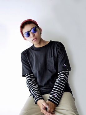 「Champion（チャンピオン）のアイテム（カーゴパンツ）」を使った、Lamb さん（メンズ・177cm）の夏コーディネート