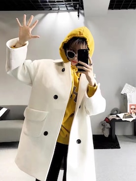 「kookemのアイテム（ダッフルコート、ホワイト系）」を使った、美美的兔纸さん（レディース）の冬コーディネート